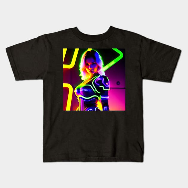 Neon Cyborg Woman - Cyberpunk 75 Kids T-Shirt by Benito Del Ray